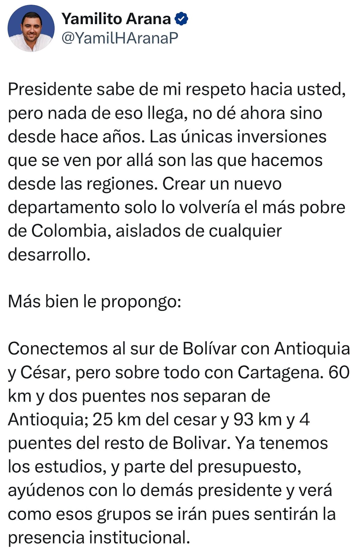 Trino de Yamil Arana, gobernador de Bolívar. // Foto: cortesía