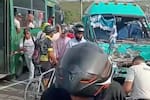 Triple choque, en el norte de Barranquilla, entre buseta, carro y moto dejó varios heridos