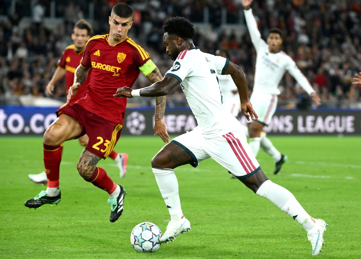 Vinícius fue sustituido en el partido entre Roma y Real Madrid por la segunda jornada de la UEFA Champions League. //Foto, EFE: ETTORE FERRARI