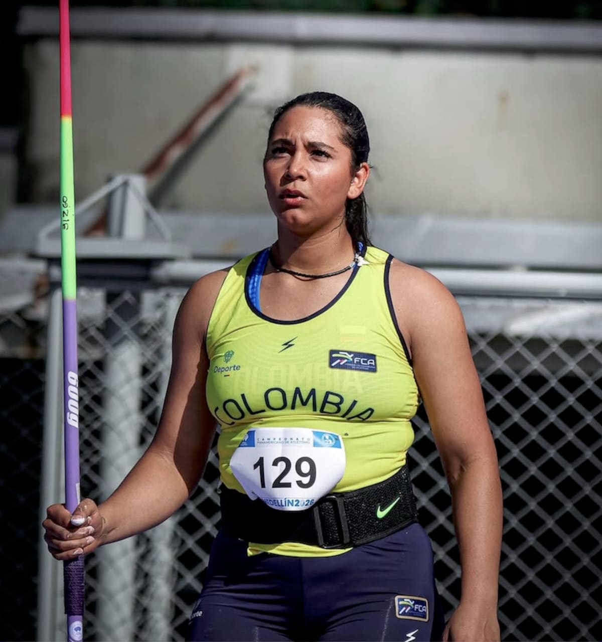 Valentina Barrios, conquistó la medalla de oro en los Juegos Panamericanos de Atletismo en el lanzamiento de jabalina, tras registrar una marca de 60.72 metros.//Cortesía Indeportes Atlántico.