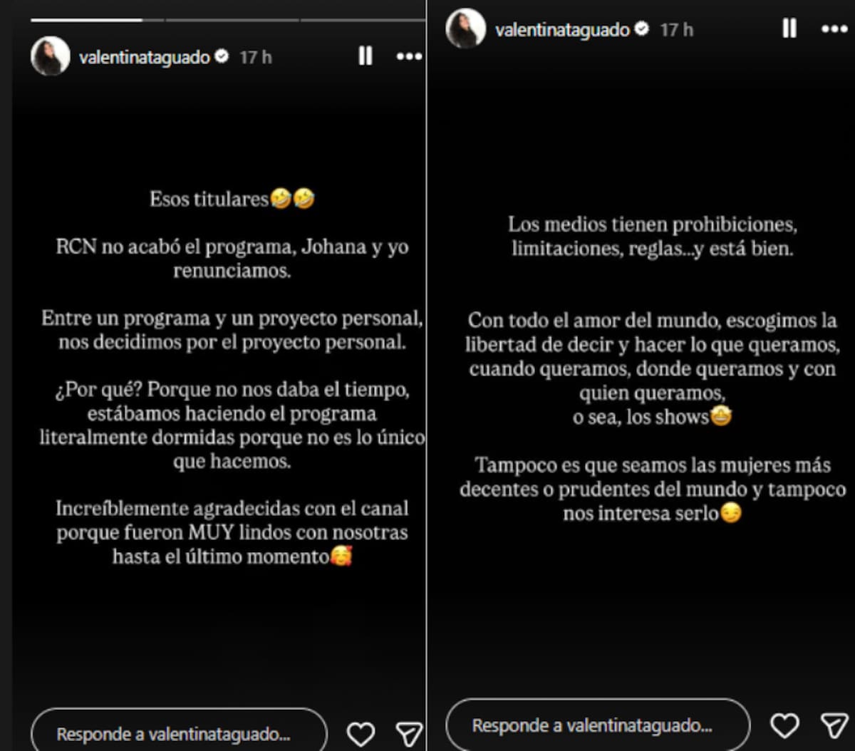 Valentina Taguado desmiente rumores de despido de RCN. //Fotos: IG @valentinataguado.