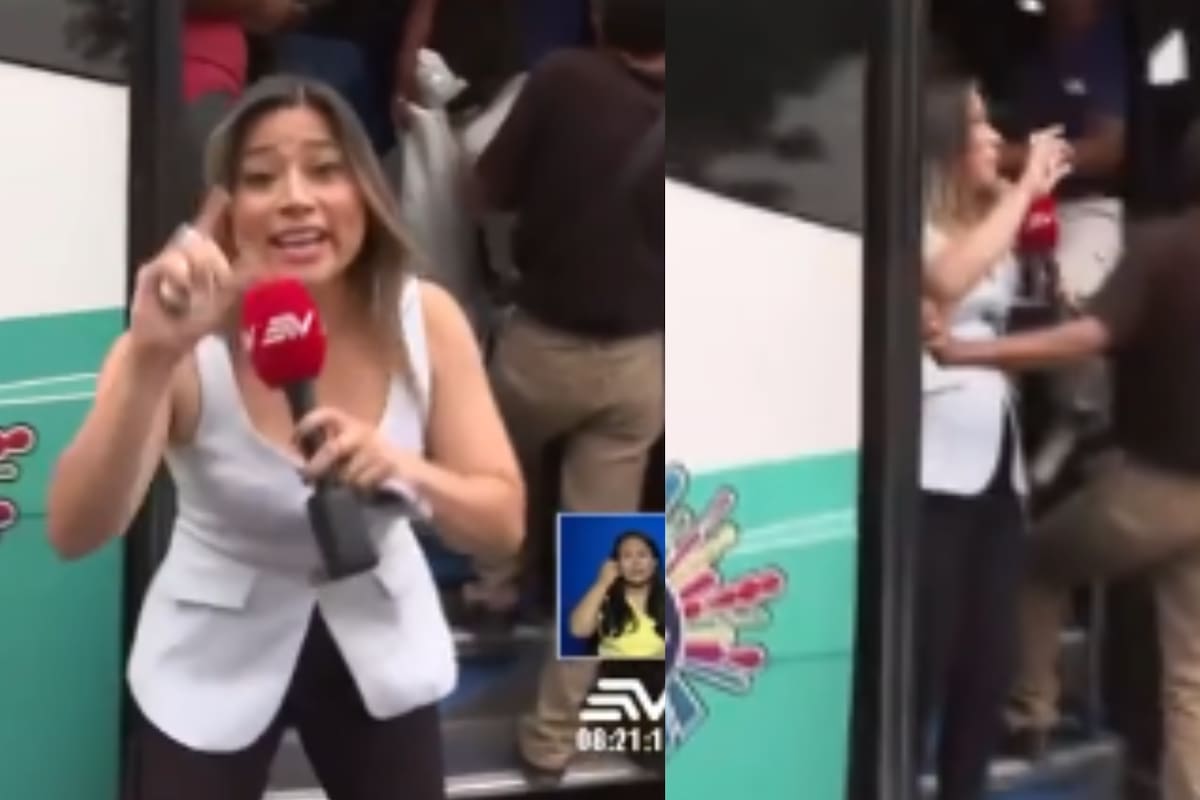 Gracioso video viral: Presentadora subió a bus y el conductor arrancó con ella en vivo