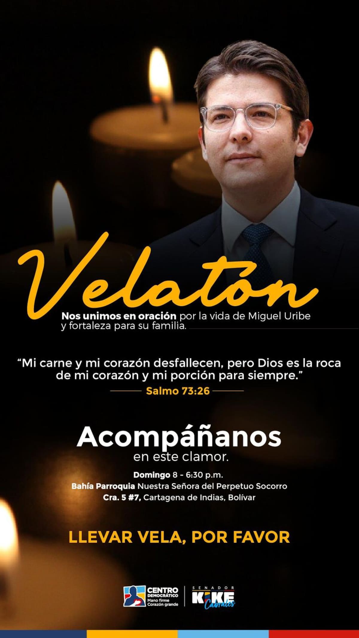 Velatón por Miguel Uribe en Cartagena este domingo 8 de junio. // Foto: cortesía