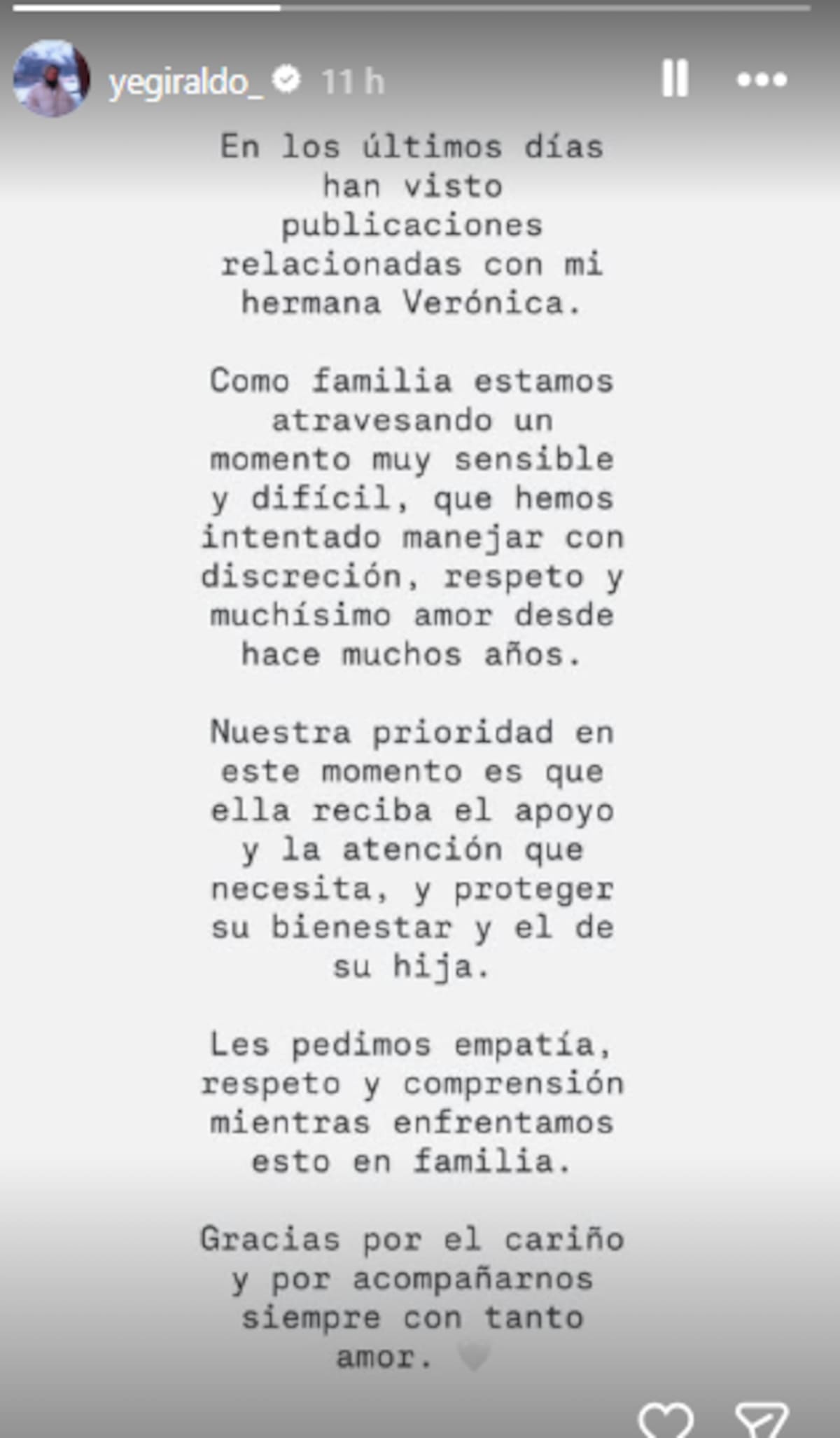 La otra hermana Karol G se pronunció sobre la situación de Verónica. //Foto: IG @yegiraldo_.
