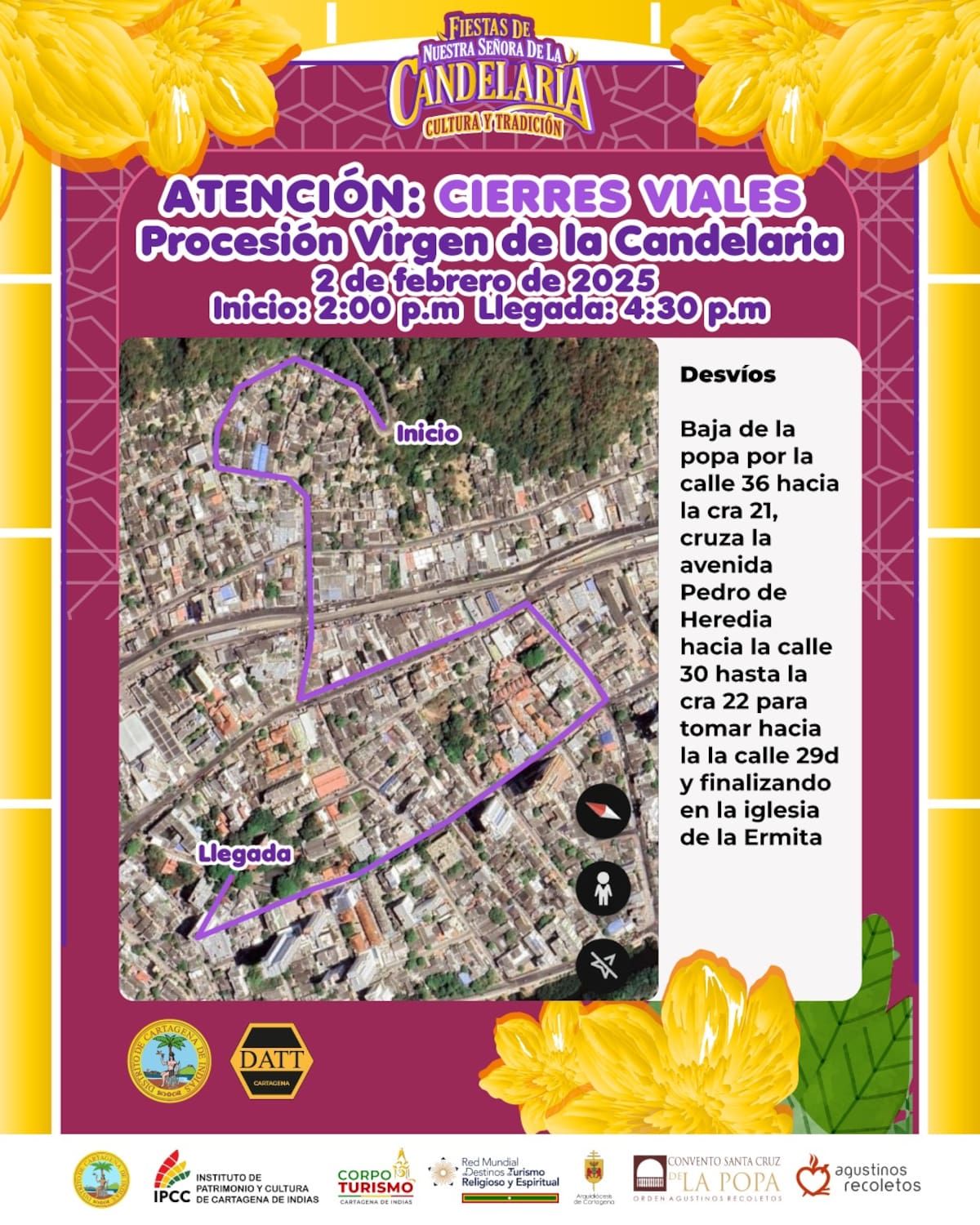 Medidas de movilidad durante la procesión de la Virgen de la Candelaria, patrona de Cartagena.// Foto: cortesía