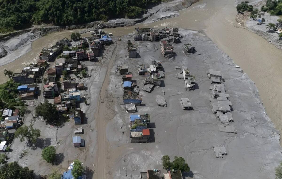 Vista aérea de la localidad de Delight tras la riada que impactó el norte de Nepal. EFE/EPA/NARENDRA SHRESTHA