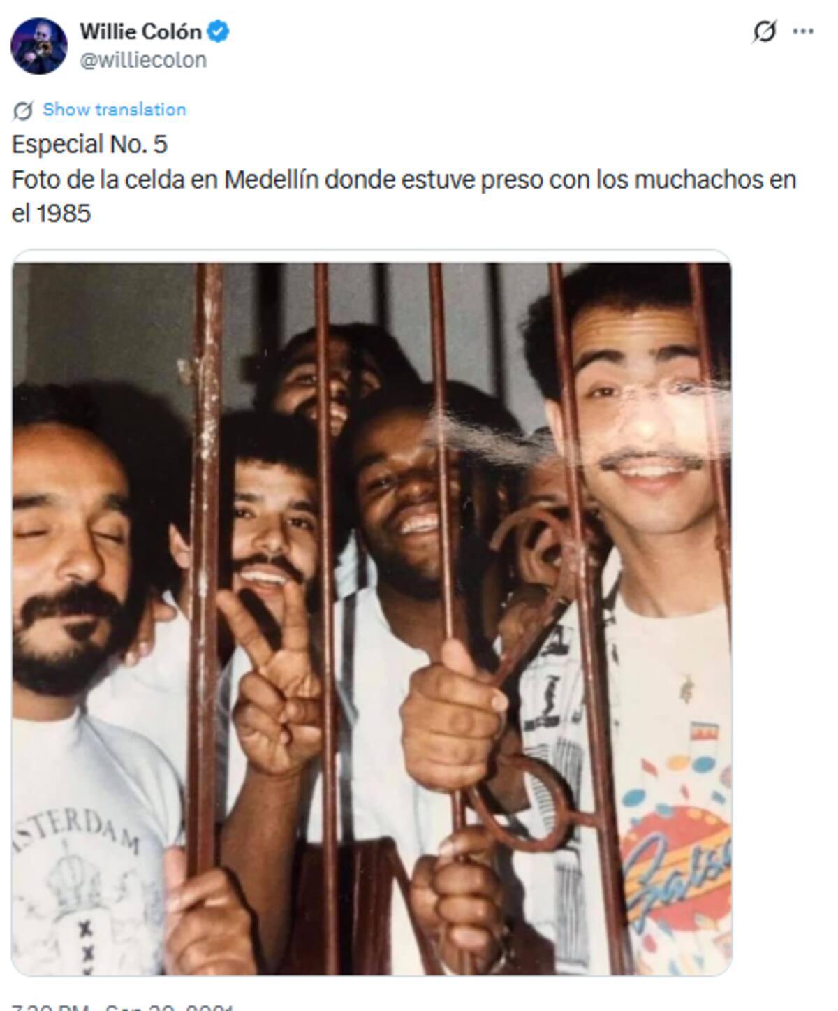 Willie Colón recordó la vez que lo arrestaron en Medellín. //Foto: X @williecolon.