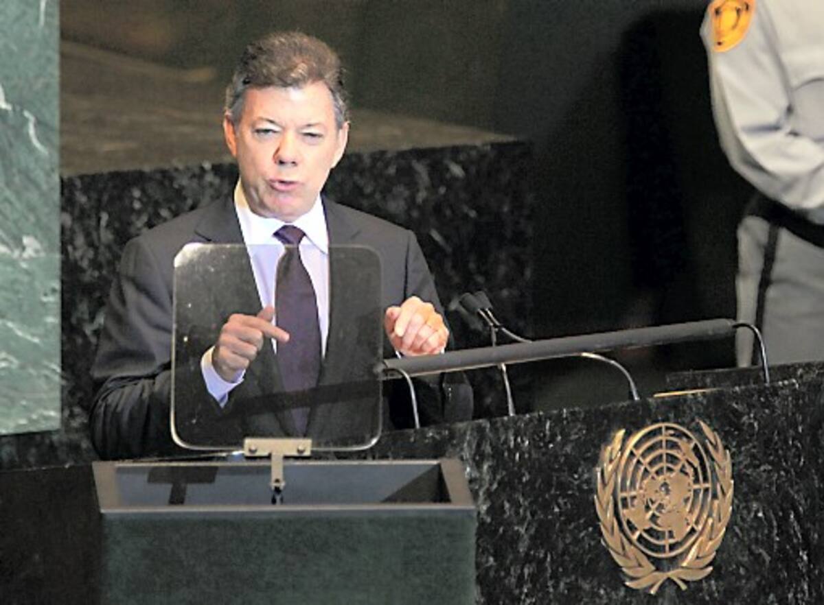 El presidente Juan Manuel Santos durante su ponencia en la 66° Asamblea General de la ONU. AFP MARIO TAMA