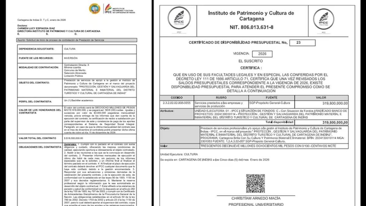 Contrato de Yeimy Paola Vargas en la Alcaldía de Cartagena. Foto: suministrada a Semana.