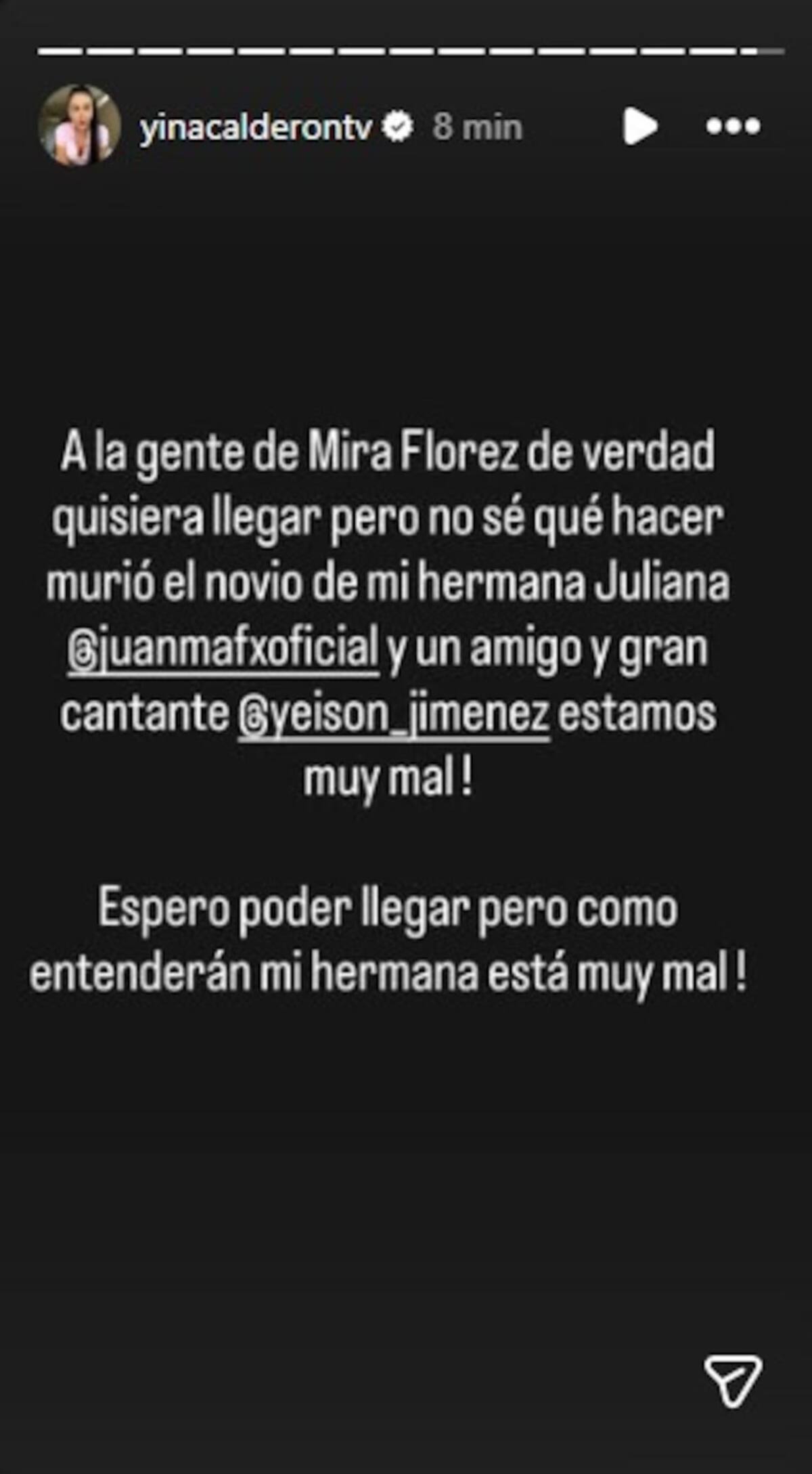 Yina Calderón confirma el fallecimiento del novio de su hermana en accidente con Yeison Jiménez. //Foto: IG @yinacalderontv.