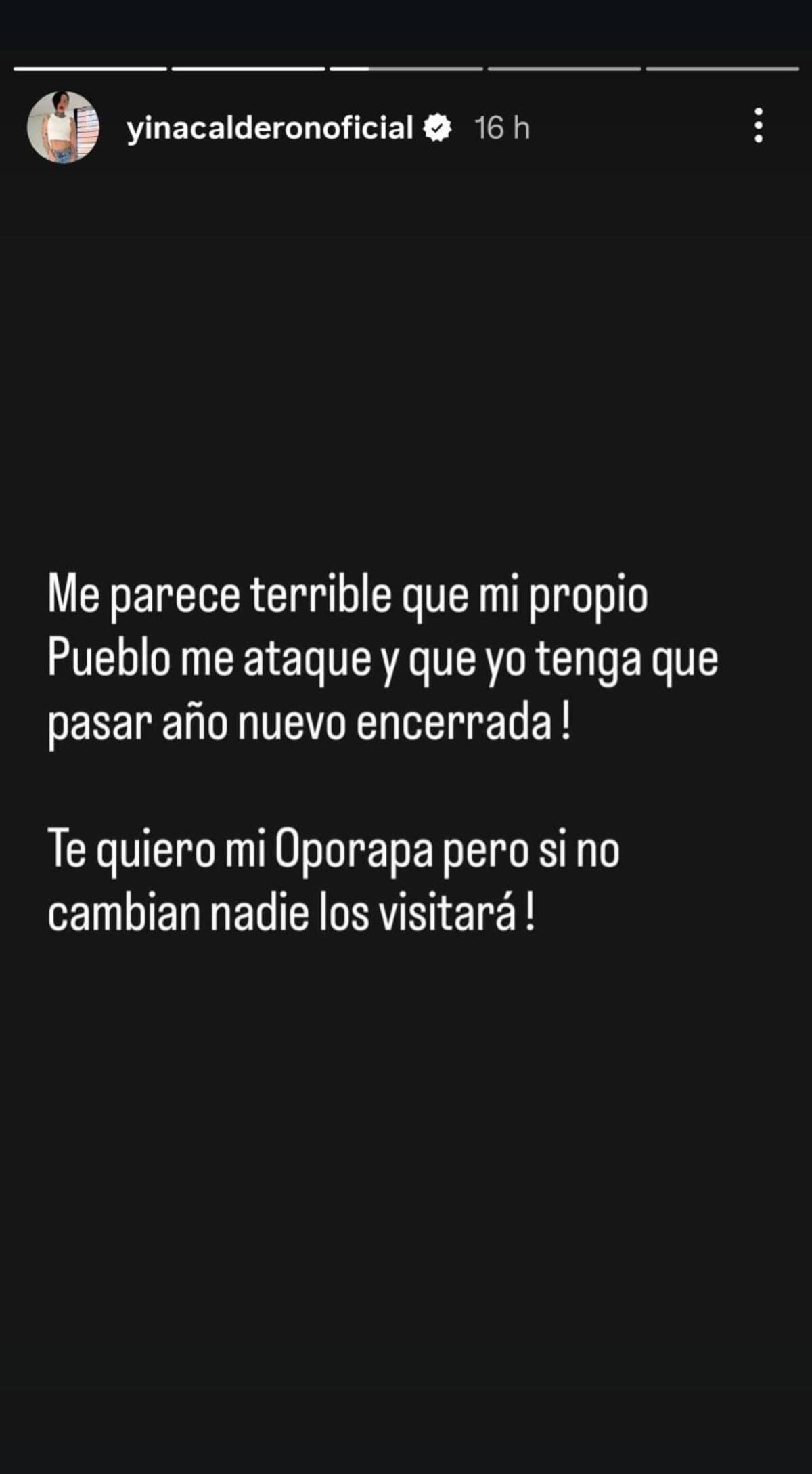 Yina Calderón subió este mensaje a sus historias dejando claro que no podía salir a celebrar