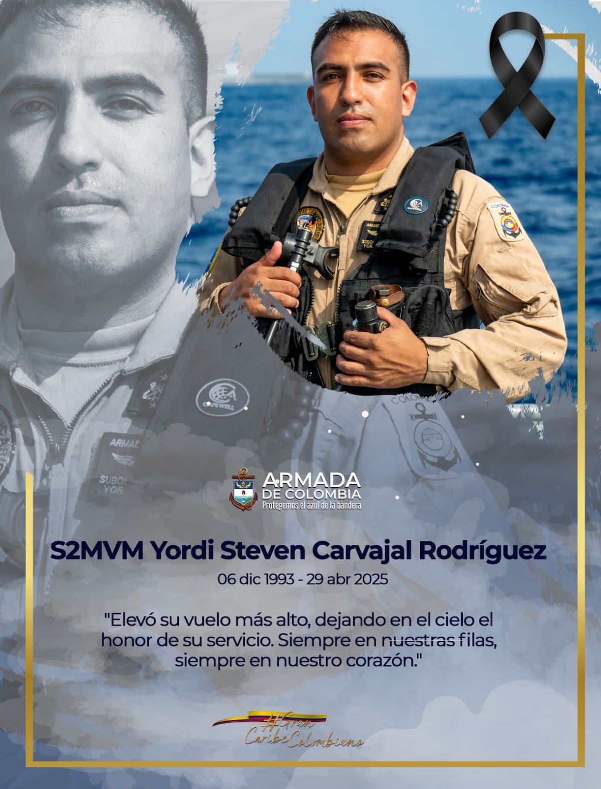 La Armada de Colombia informo que Yordi Steven Carvajal Rodríguez sirvió a la Institución Naval por más de 13 años.
