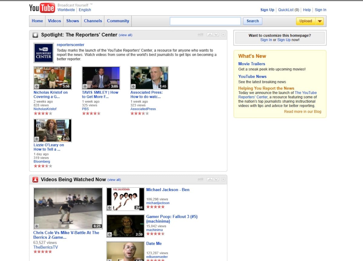 Imagen de Youtube 2009.