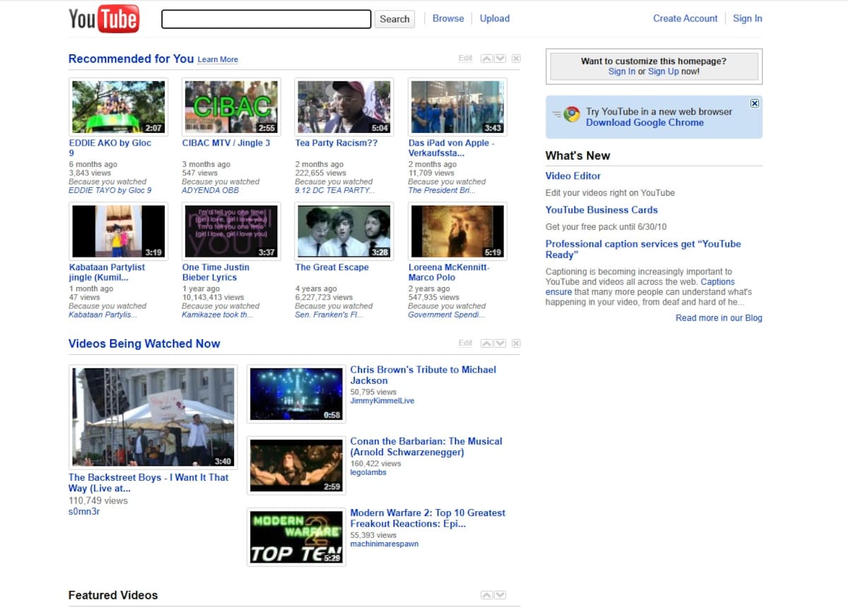 Imagen de Youtube 2010.