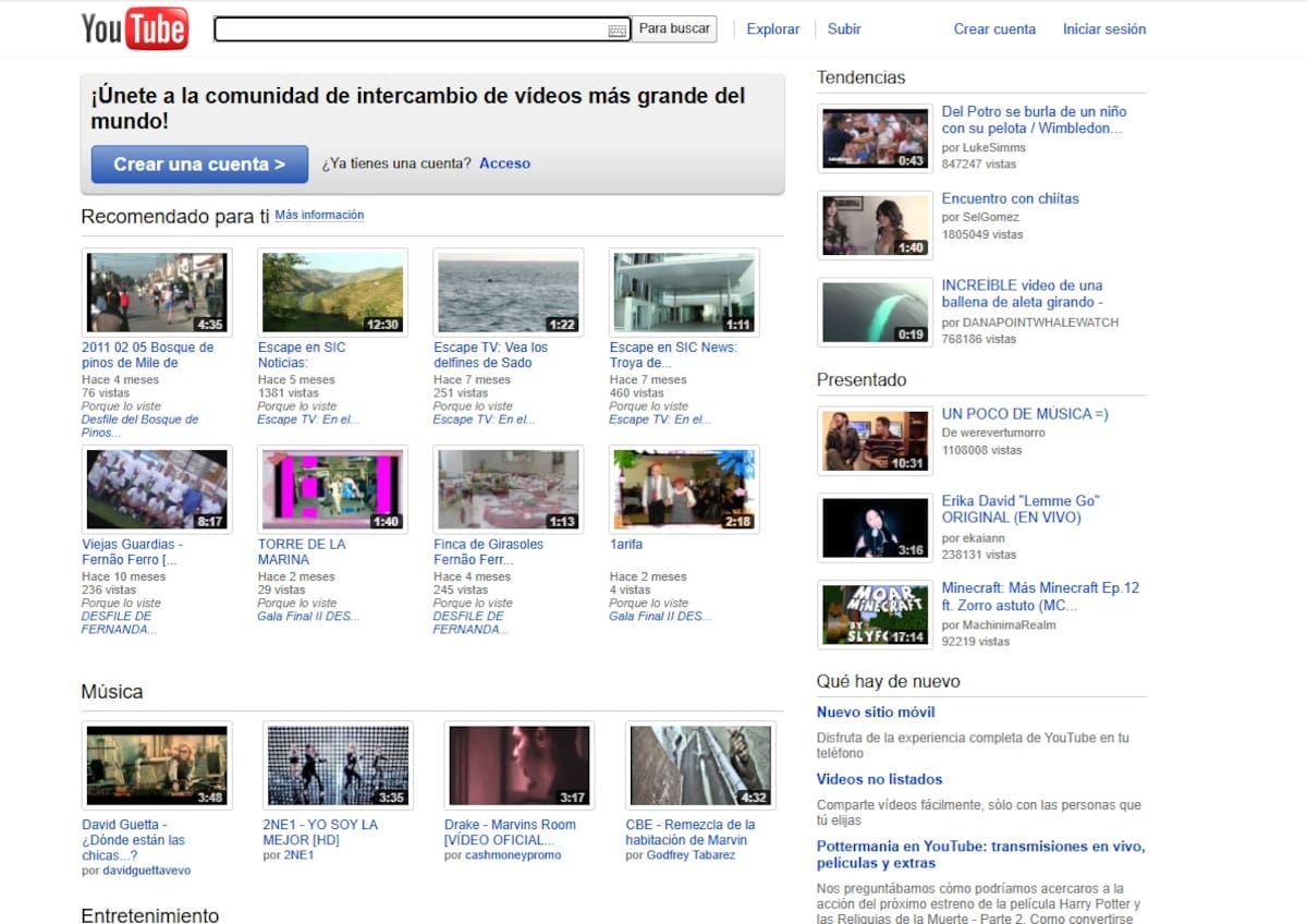 Imagen de Youtube 2011.